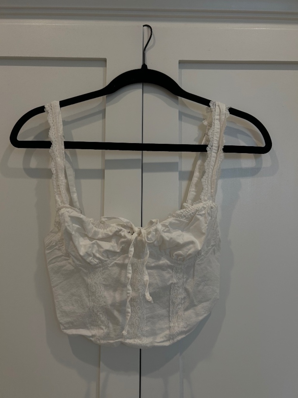 White Lace Trim Corset-Style Top